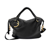 Gucci Black Leather Twill Top Handle Bag