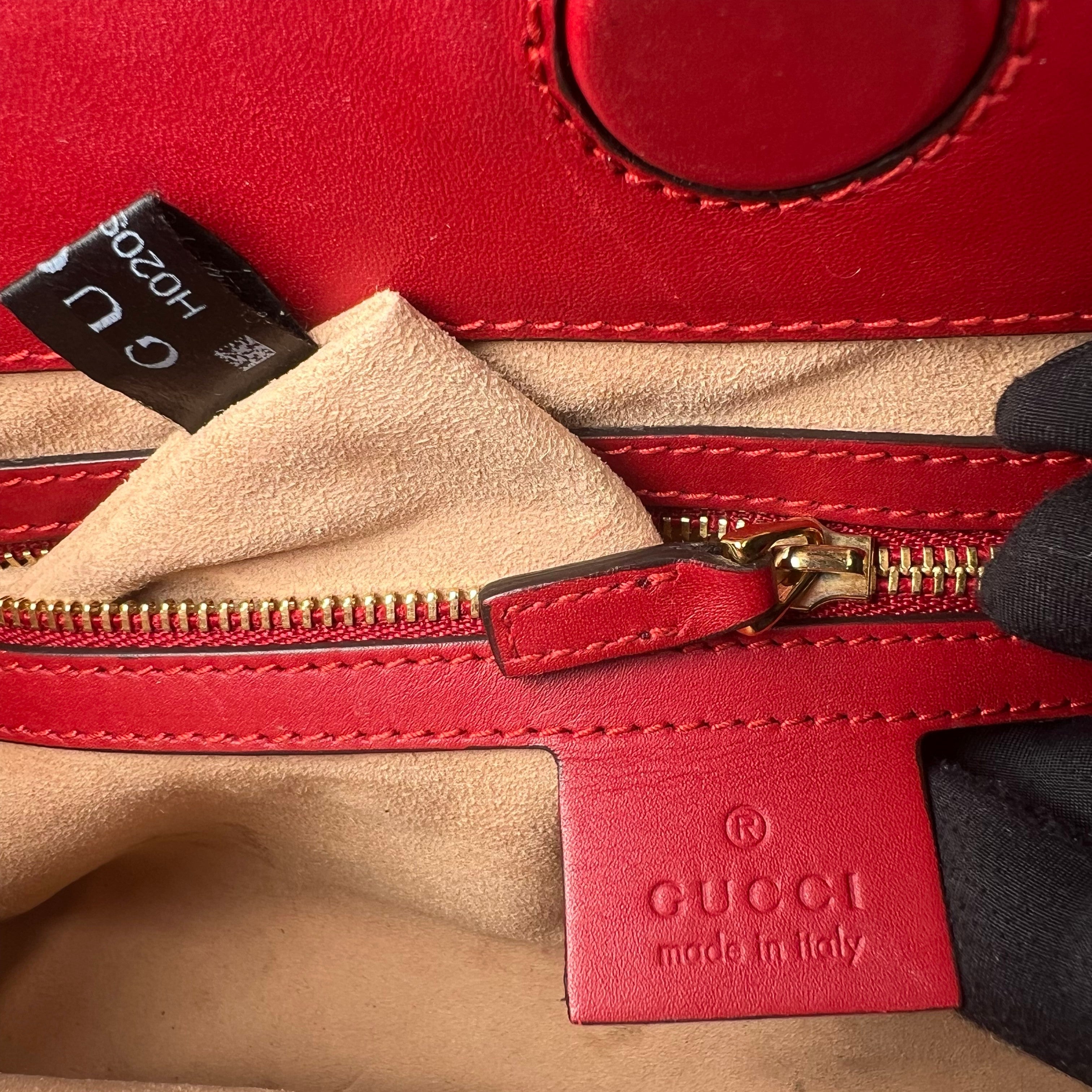 Gucci Red Smooth Calfskin Leather Nymphaea Medium Top Handle Bag Gucci Red Smooth Calfskin Leather Nymphaea Medium Top Handle Bag
