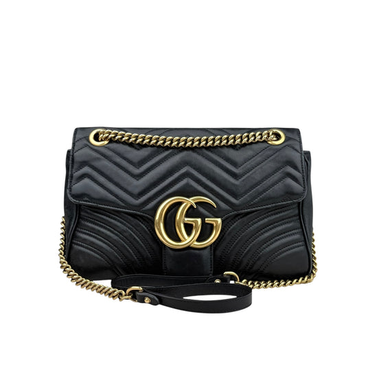 Gucci GG Marmont Calfskin Matelasse Medium Shoulder Bag Black