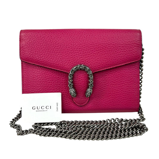 Gucci Pink Leather Small Dionysus Wallet Shoulder Bag Detachable Chain Strap