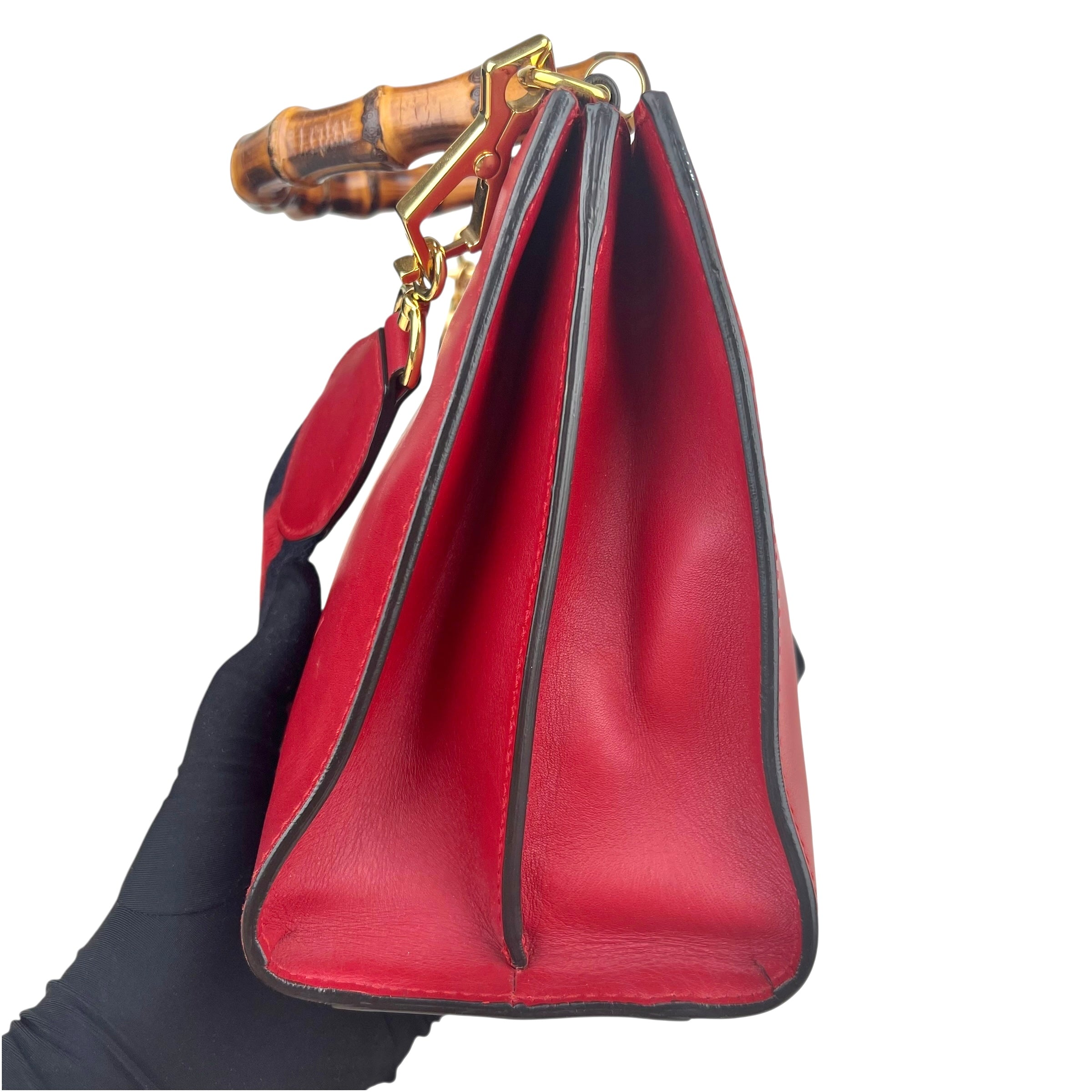 Gucci Red Smooth Calfskin Leather Nymphaea Medium Top Handle Bag Gucci Red Smooth Calfskin Leather Nymphaea Medium Top Handle Bag