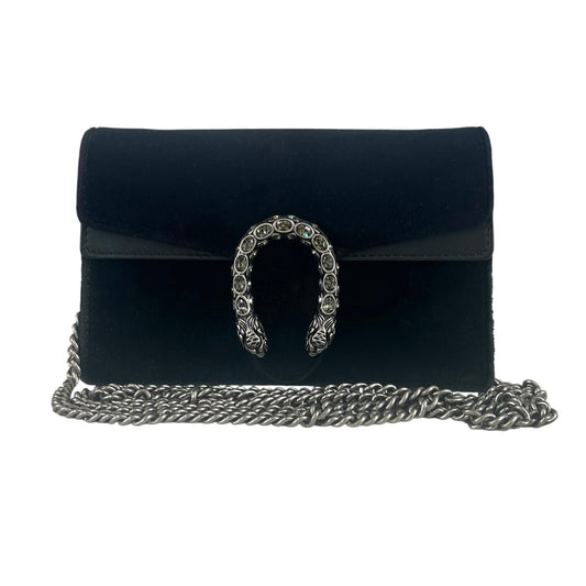 GUCCI Velvet Dionysus Mini Shoulder Bag – Black Suede Silver Chain