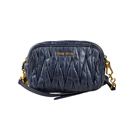 Miu Miu Blue Matelassé Leather Zip Crossbody Bag