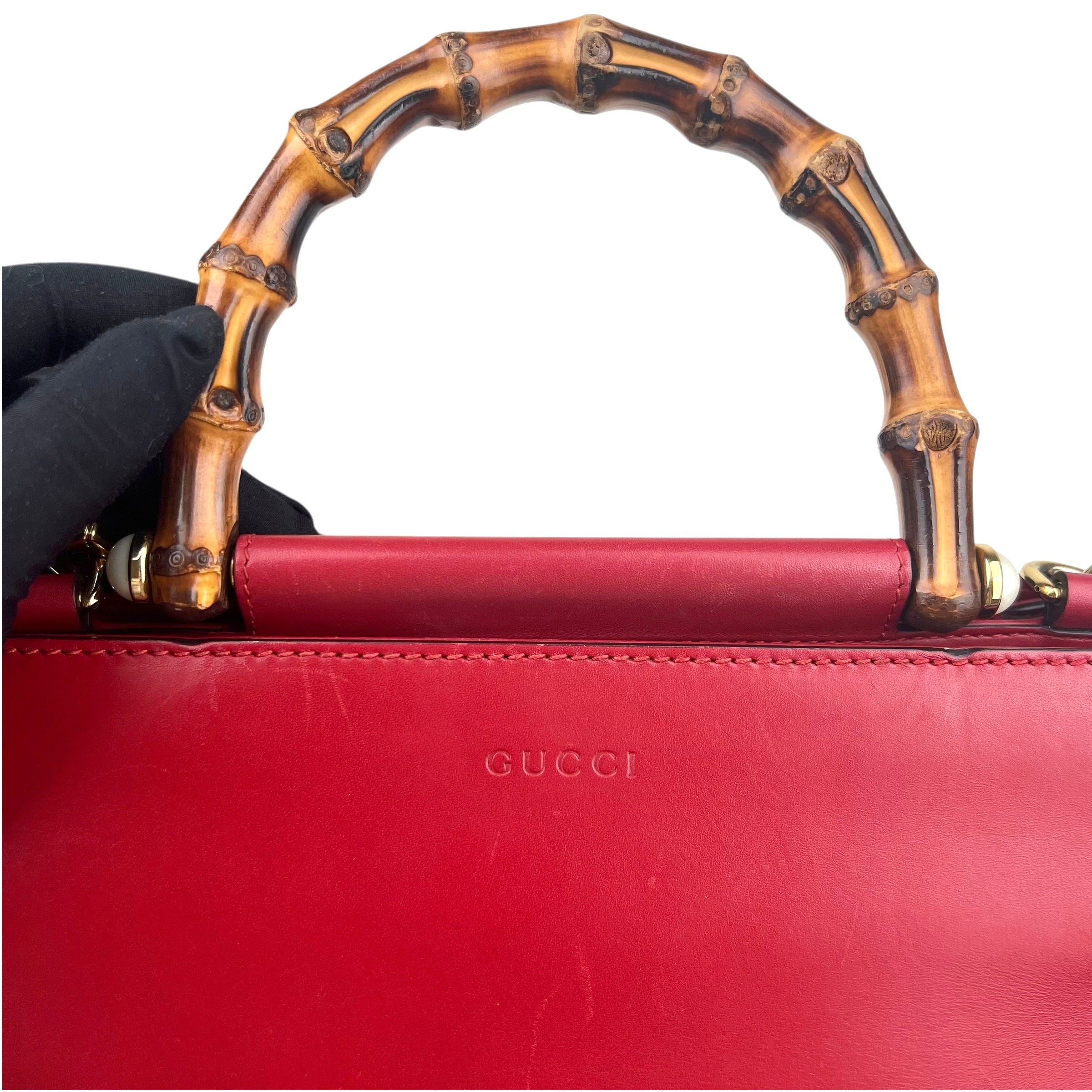 Gucci Red Smooth Calfskin Leather Nymphaea Medium Top Handle Bag Gucci Red Smooth Calfskin Leather Nymphaea Medium Top Handle Bag