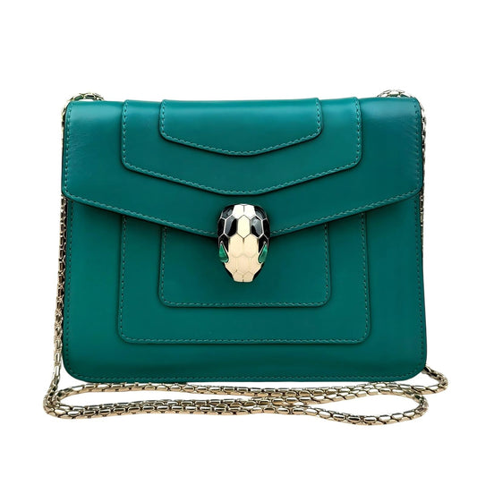 Bvlgari Calfskin Small Serpenti Forever Snake Strap Crossbody Bag Emerald Green