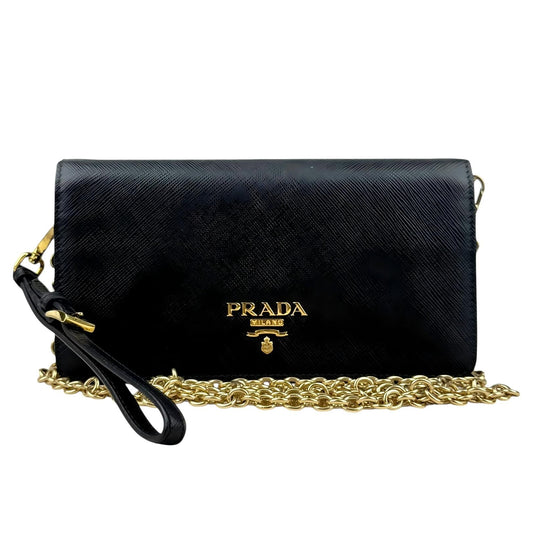 Prada Mini Bag Wallet on Chain Wristlet in Saffiano Noir