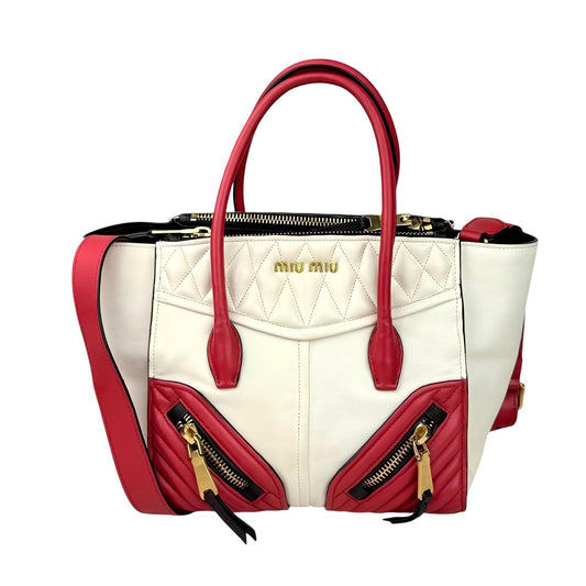 Miu Miu Biker Materasse Hand Bag Shoulder Bag Crossbody 2 way bag White/Red