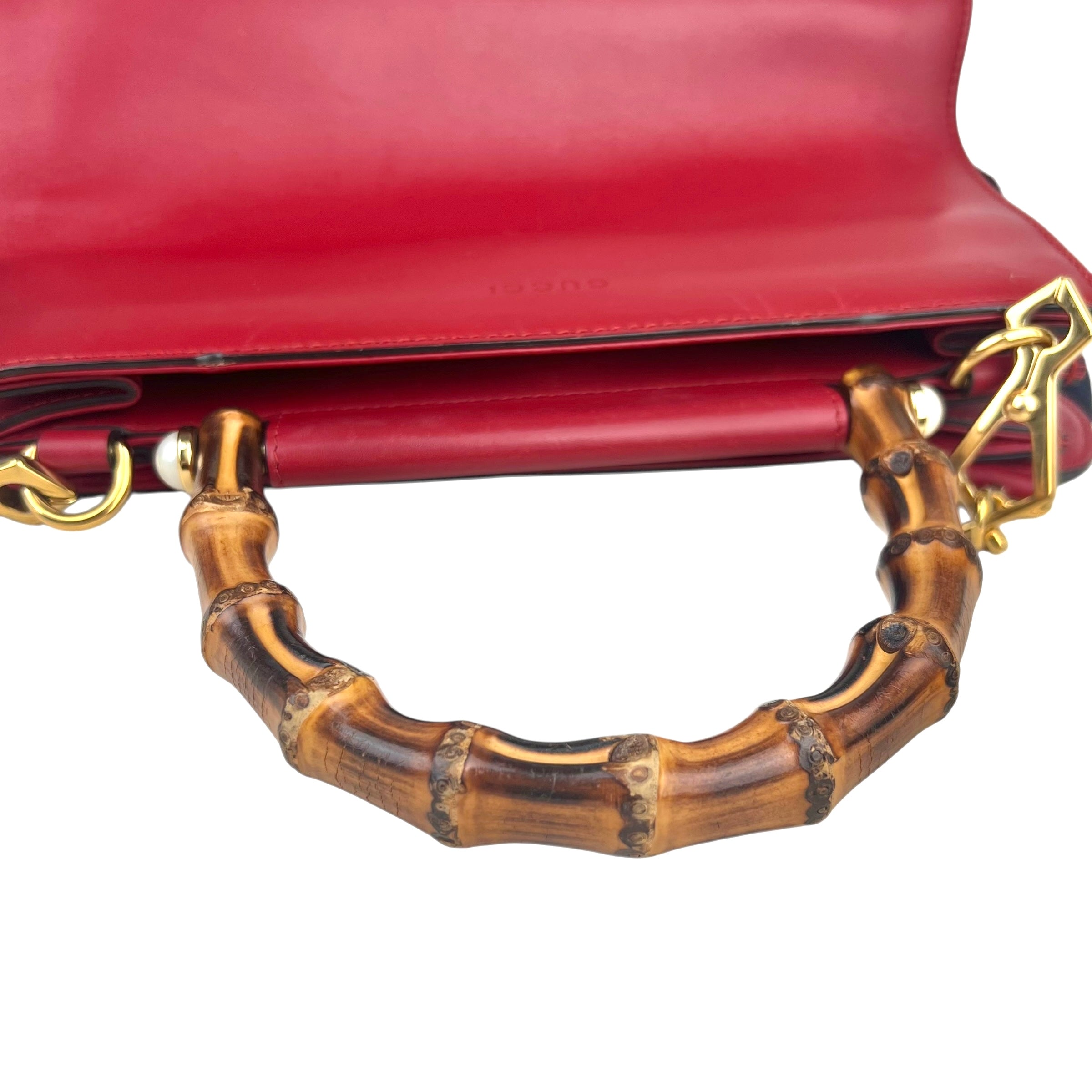 Gucci Red Smooth Calfskin Leather Nymphaea Medium Top Handle Bag Gucci Red Smooth Calfskin Leather Nymphaea Medium Top Handle Bag