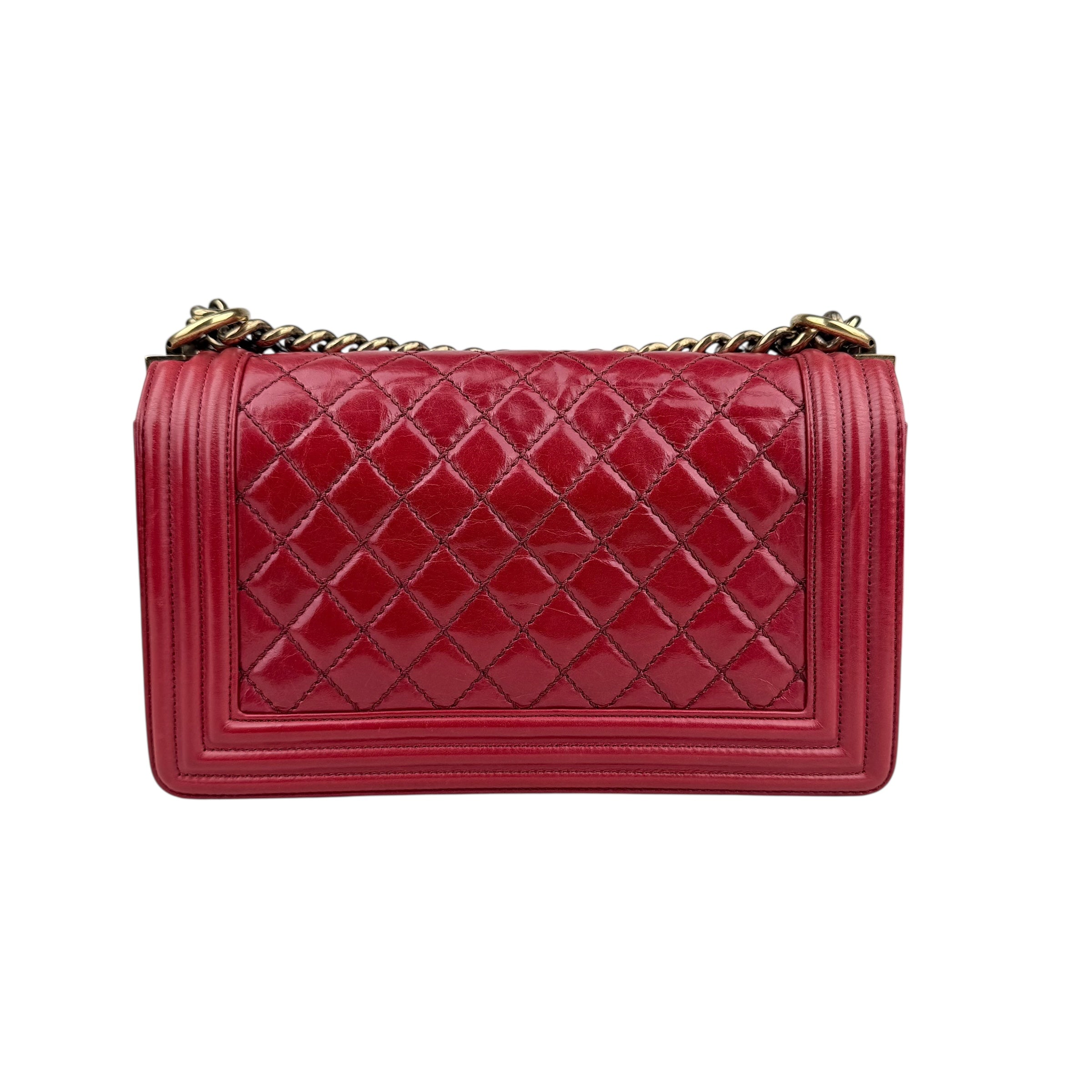 Chanel Boy Chanel Matelasse Chain Flap Shoulder Bag Leather Red Chanel Boy Chanel Matelasse Chain Flap Shoulder Bag Leather Red