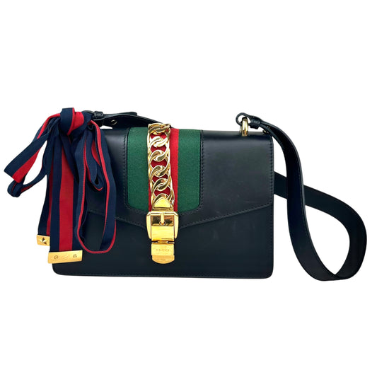Gucci Sylvie Black Leather Bag Women Handbag