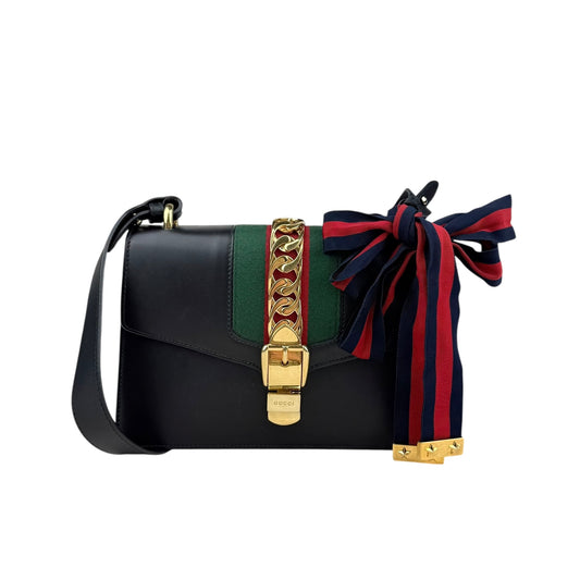 Gucci Sylvie Black Leather crossbody Bag Handbag