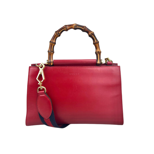 Gucci Red Smooth Calfskin Leather Nymphaea Medium Top Handle Bag