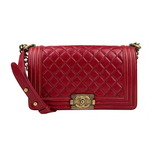 Chanel Boy Chanel Matelasse Chain Flap Shoulder Bag Leather Red