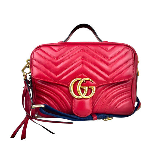 Gucci Medium GG Marmont Matelasse Chevron Top Handle Red