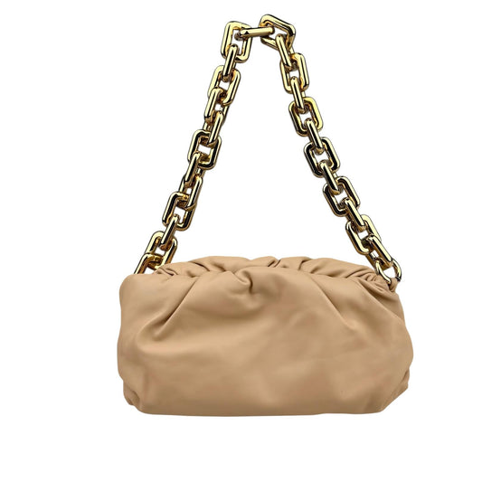 Bottega Veneta Chain Pouch Grained Clutch Almond Leather