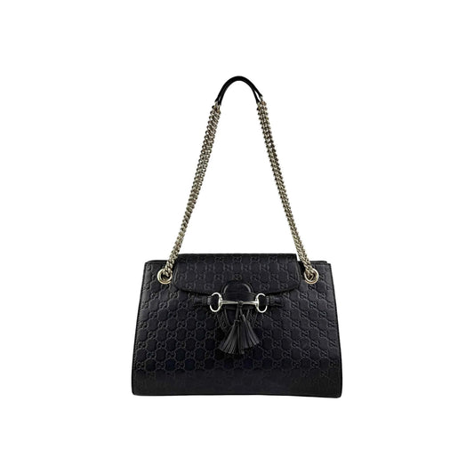 Gucci Black Guccissima Leather Large Emily Chain Shoulder Bag