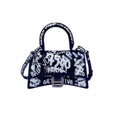 balenciaga-hourglass-graffiti-xs-navy-shoulder-bag-front
