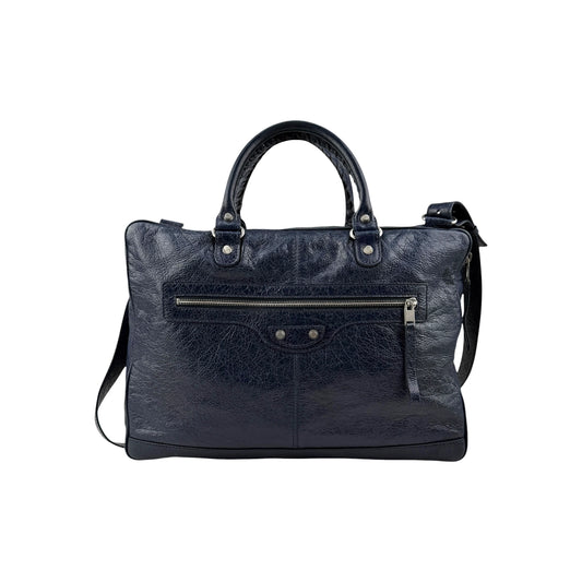 Balenciaga Navy Lambskin Leather City Briefcase Bag