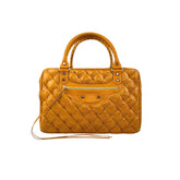 balenciaga quilted mustard yellow leather matelasse handbag front