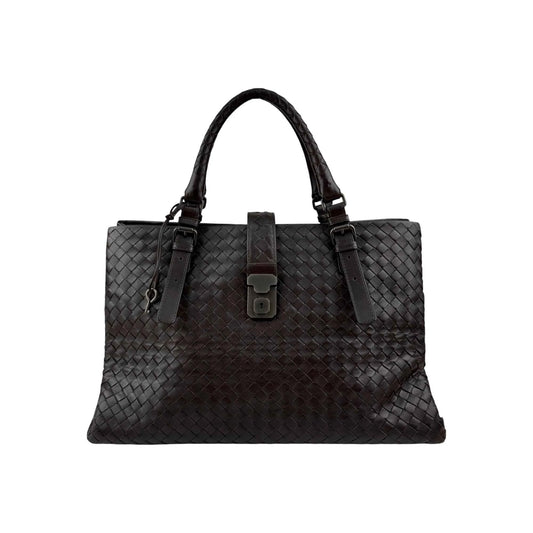 Bottega Veneta Roma Handbag in Brown Intrecciato Leather