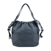 bottega veneta intrecciato blue leather shoulder bag front