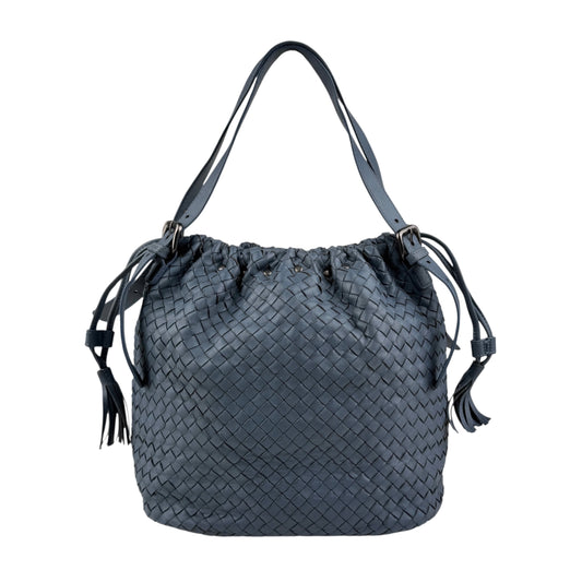 bottega veneta intrecciato blue leather shoulder bag front