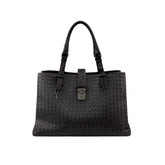 bottega veneta roma intrecciato leather tote padlock front