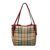 burberry red leather horseferry check canvas canterbury tote bag front