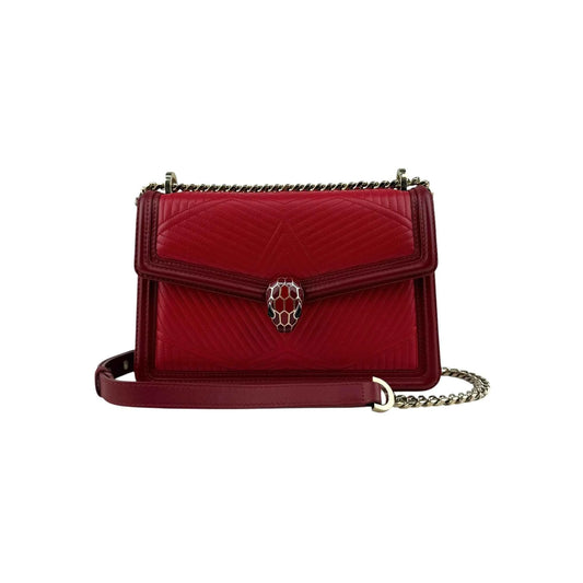 Bvlgari Leather Serpenti Diamond Red Shoulder Bag
