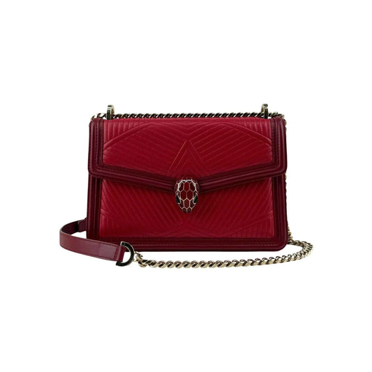 Bvlgari Leather Serpenti Diamond Red Shoulder Bag