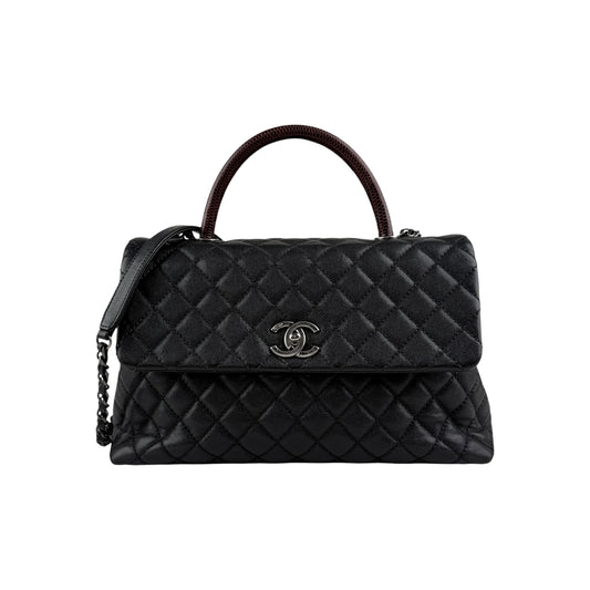 Chanel Black Quilted Caviar Leather So Black Medium Coco Handle Bag