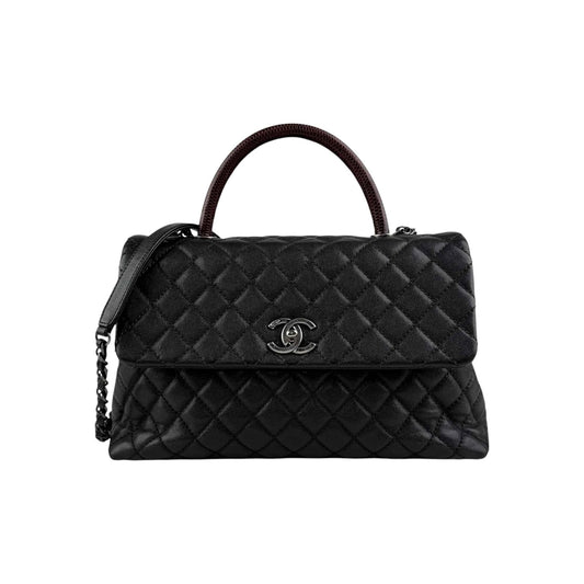 Chanel Black Quilted Caviar Leather So Black Medium Coco Handle Bag