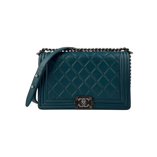 Chanel Green Quilted Leather Medium Boy Bag