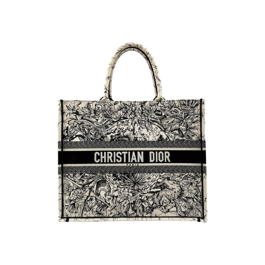 Christian Dior Canvas Embroidered Toile De Jouy Book Tote White Black