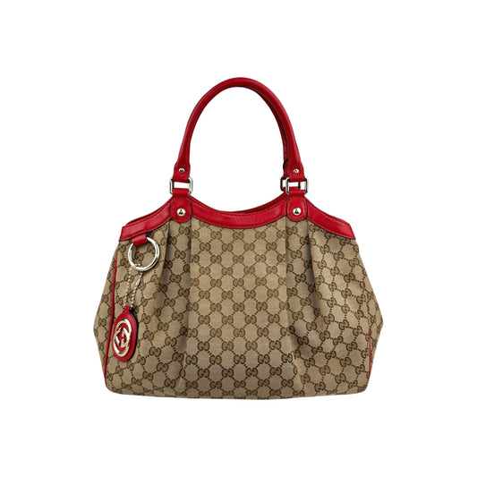 Gucci Beige/Red GG Canvas Medium Sukey Tote Bag