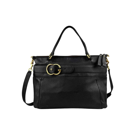 Gucci Black Pebbled Leather Medium Ride Top Handle Bag