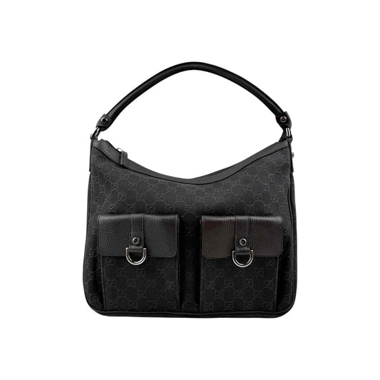 Gucci GG Canvas Brown Shoulder Bag Leather Cloth