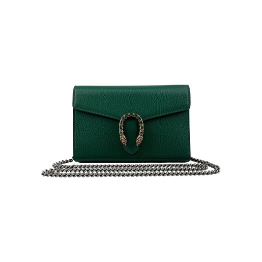 Gucci Green Leather Mini Dionysus Crystals Shoulder Bag