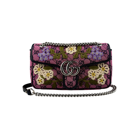 Gucci Monogram Multicolor Matelasse Diagonal Floral Embroidered GG Marmont Shoulder Bag