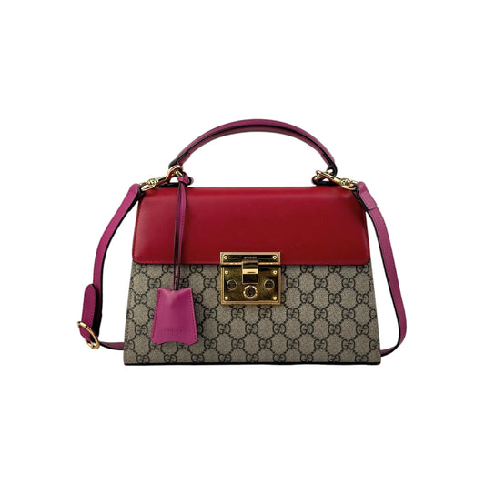 Gucci Padlock Top Handle Bag GG Coated Canvas and Leather satchel