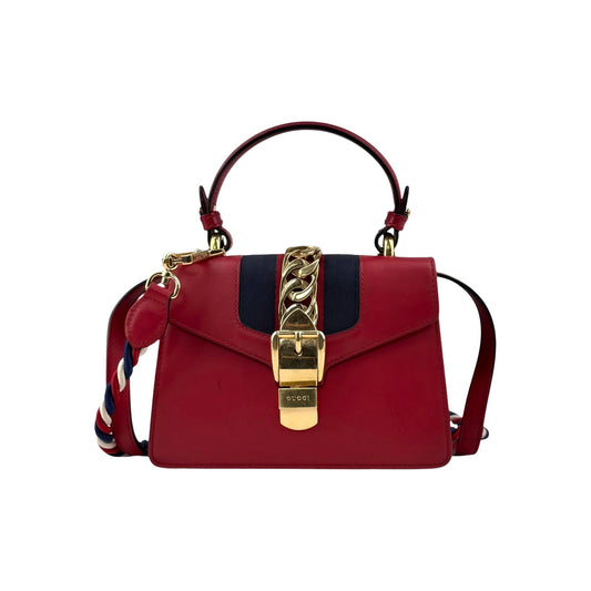 Gucci Red Calfskin Leather Small Sylvie Shoulder Bag