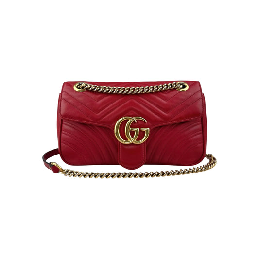 Gucci Red GG Marmont Matelasse Shoulder Bag Leather