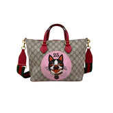 gucci beige/brown cc supreme coated canvas red leather bosco tote bag front