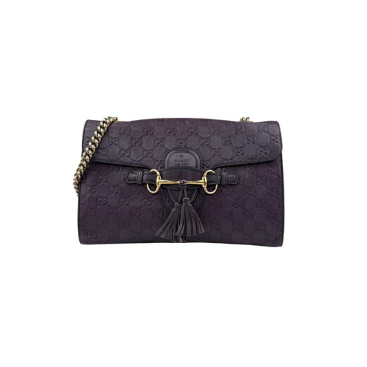 gucci purple guccissima leather emily chain shoulder bag front