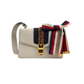 gucci sylvie white calfskin leather shoulder bag front