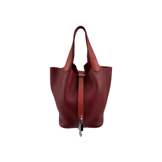 Hermes 18cm Bi-Color Rouge H/Brique Clemence Leather Picotin Lock Bag
