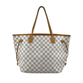 louis vuitton neverfull tote mm white canvas damier azur front