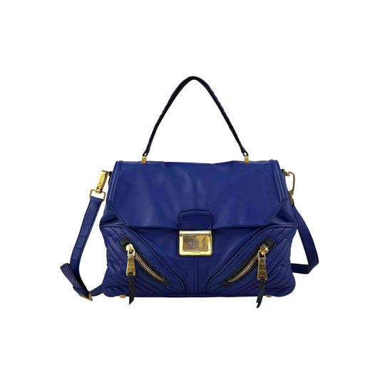 Miu Miu Blue Quilted Leather Biker Top Handle Bag