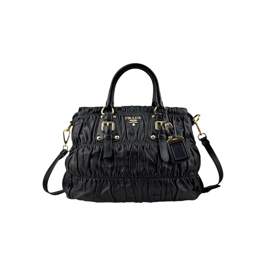 Prada Black Nappa Leather Gaufre Tote Bag