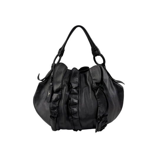 Prada Black Nappa Leather Ruffle Shoulder Bag